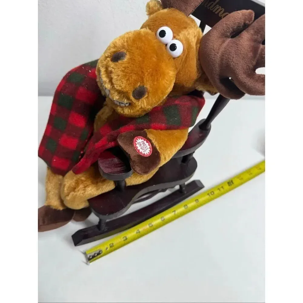 Dan Dee Animated Moose Plush in Grandma Wooden Rocking Chair Sings Christmas